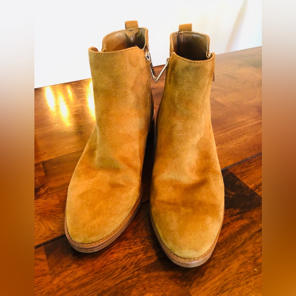 Calvin Klein Boots Dhara Brown Logo Buckle Ankle Booties Faux Suede I bought new